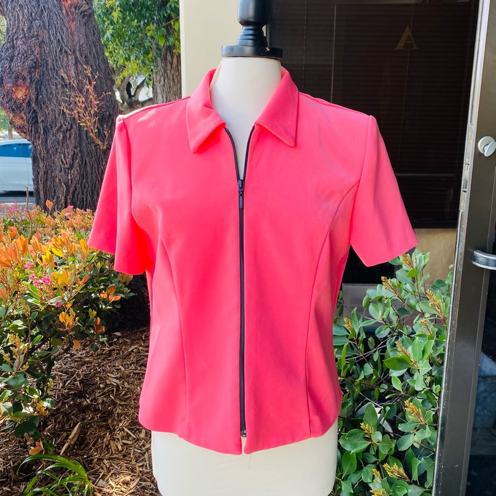 Vintage, pink, zip up, short sleeve top in size 14